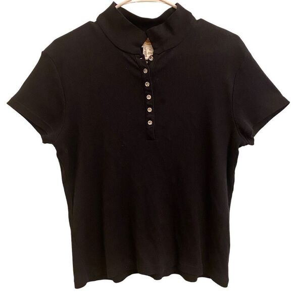 Talbots Black Modern Polo with Mandarin Collar and Rhinestone Buttons Sz XL - Picture 1 of 16